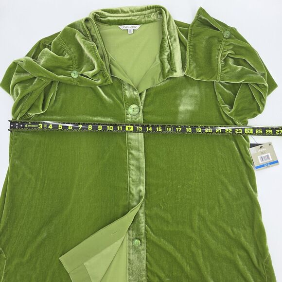 John Mark Button Up Down Shirt Women Size XL Green Velvet Wire Collar Holiday - Picture 6 of 9